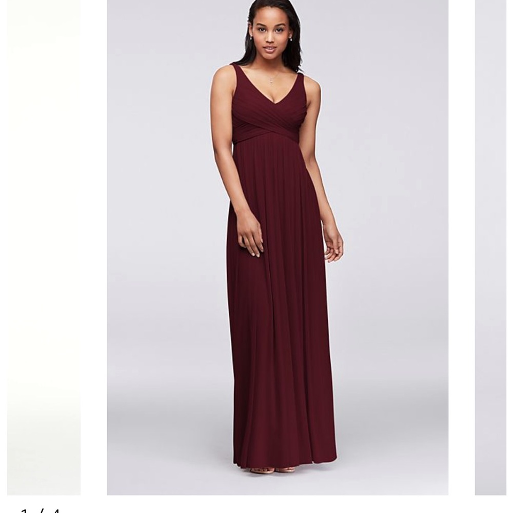 David’s Bridal long mesh dress with cowl back detail